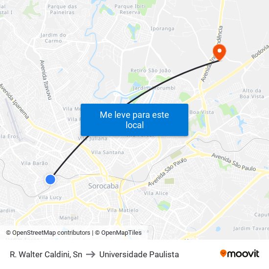 R. Walter Caldini, Sn to Universidade Paulista map