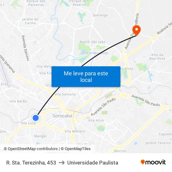 R. Sta. Terezinha, 453 to Universidade Paulista map