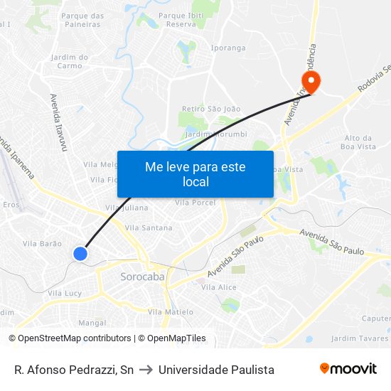 R. Afonso Pedrazzi, Sn to Universidade Paulista map