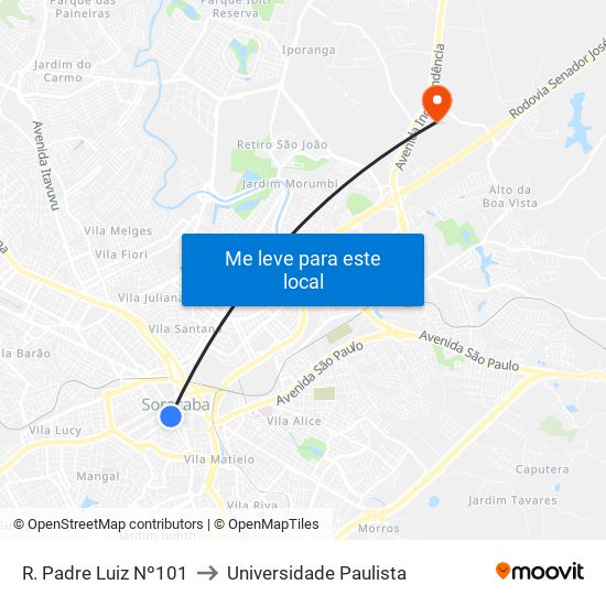 R. Padre Luiz Nº101 to Universidade Paulista map