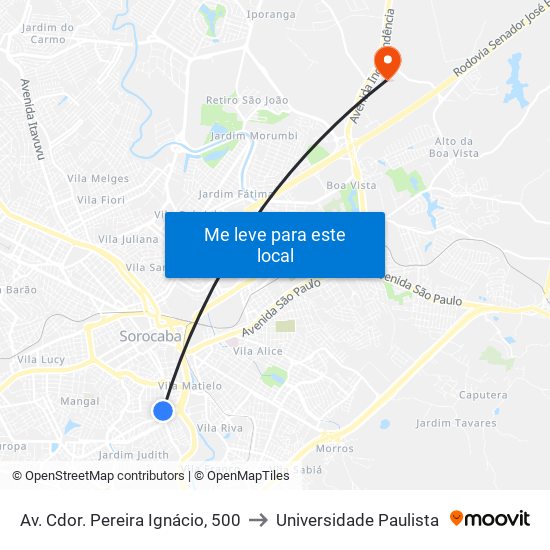 Av. Cdor. Pereira Ignácio, 500 to Universidade Paulista map