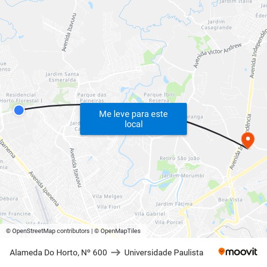 Alameda  Do Horto, Nº 600 to Universidade Paulista map