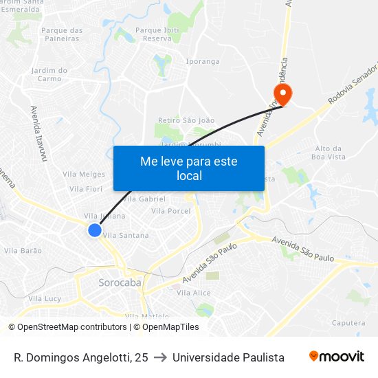 R. Domingos Angelotti, 25 to Universidade Paulista map