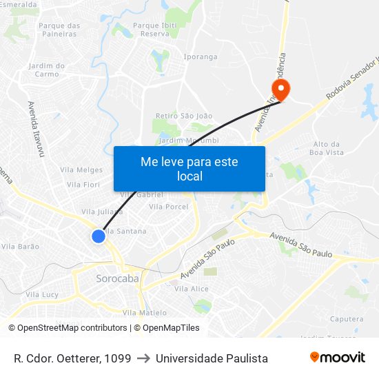 R. Cdor. Oetterer, 1099 to Universidade Paulista map