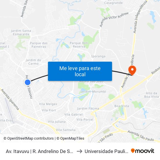 Av. Itavuvu | R. Andrelino De Souza to Universidade Paulista map