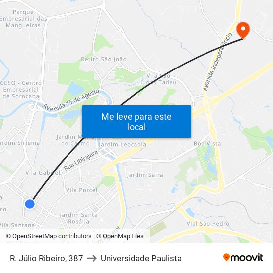 R. Júlio Ribeiro, 387 to Universidade Paulista map