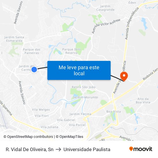 R. Vidal De Oliveira, Sn to Universidade Paulista map