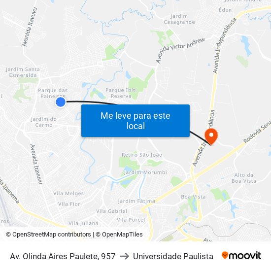 Av. Olinda Aires Paulete, 957 to Universidade Paulista map