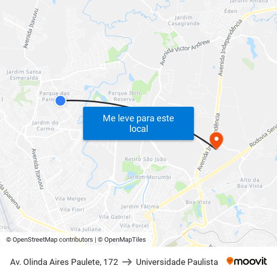 Av. Olinda Aires Paulete, 172 to Universidade Paulista map