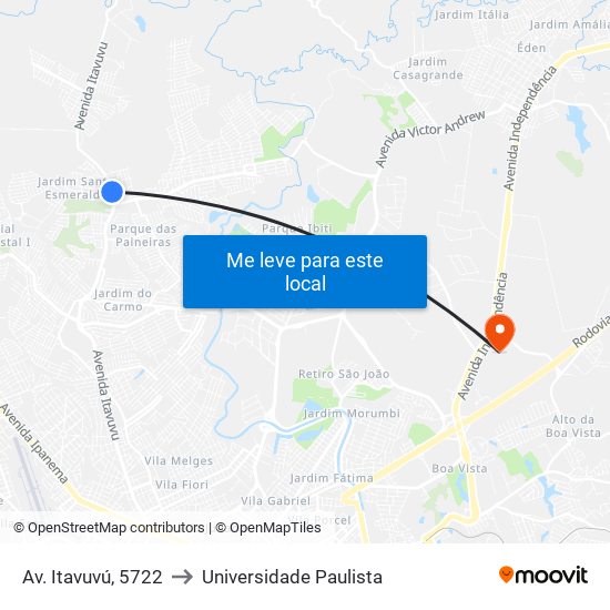 Av. Itavuvú, 5722 to Universidade Paulista map