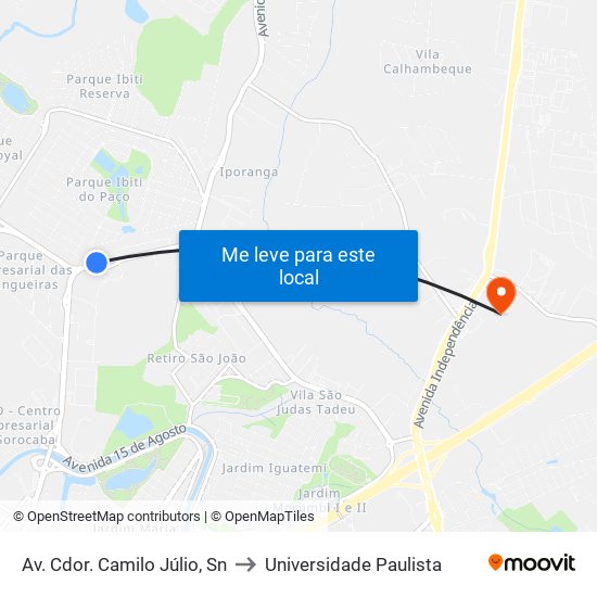 Av. Cdor. Camilo Júlio, Sn to Universidade Paulista map