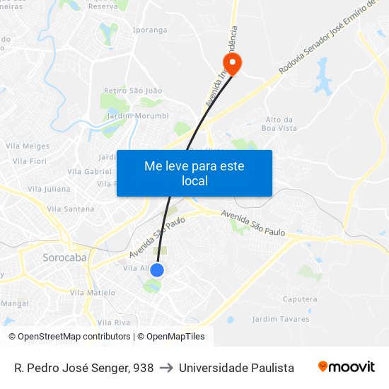 R. Pedro José Senger, 938 to Universidade Paulista map