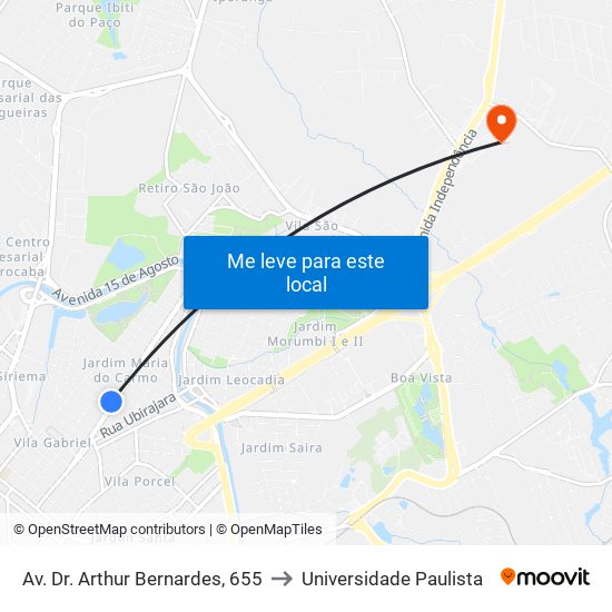 Av. Dr. Arthur Bernardes, 655 to Universidade Paulista map