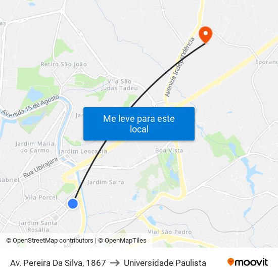 Av. Pereira Da Silva, 1867 to Universidade Paulista map