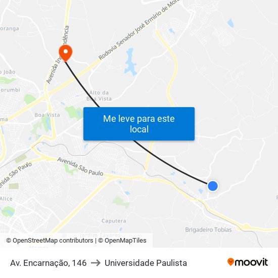 Av. Encarnação, 146 to Universidade Paulista map