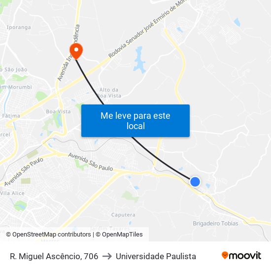 R. Miguel Ascêncio, 706 to Universidade Paulista map