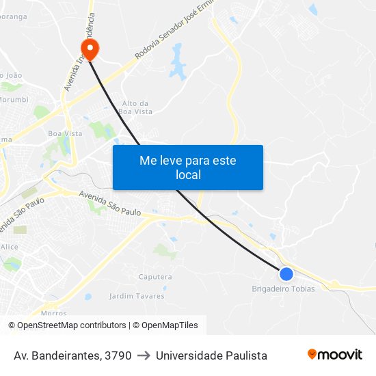 Av. Bandeirantes, 3790 to Universidade Paulista map