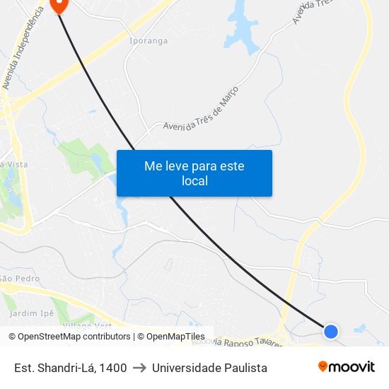 Est. Shandri-Lá, 1400 to Universidade Paulista map