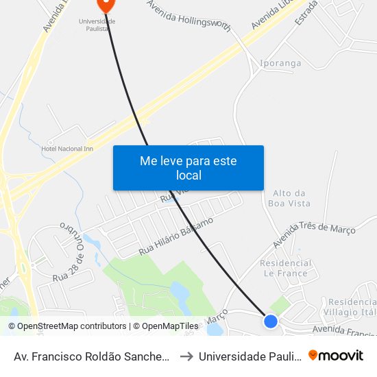 Av. Francisco Roldão Sanches, Sn to Universidade Paulista map