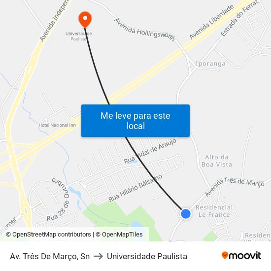 Av. Três De Março, Sn to Universidade Paulista map