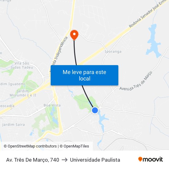 Av. Três De Março, 740 to Universidade Paulista map