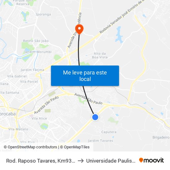 Rod. Raposo Tavares, Km93,5 to Universidade Paulista map