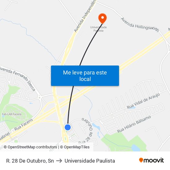 R. 28 De Outubro, Sn to Universidade Paulista map