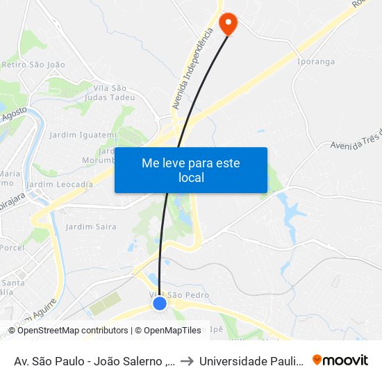 Av. São Paulo - João Salerno , Sn to Universidade Paulista map