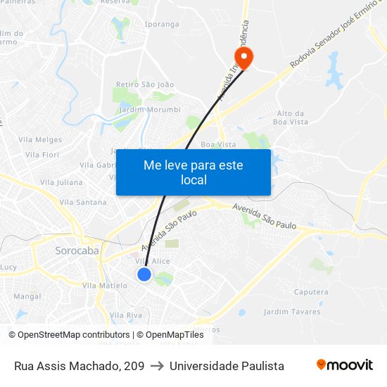 Rua  Assis Machado, 209 to Universidade Paulista map