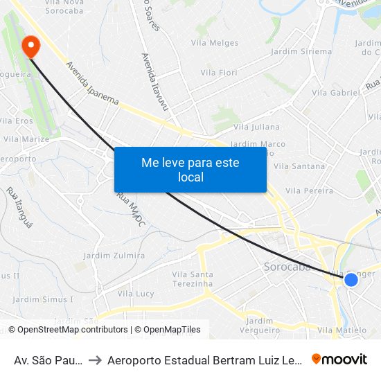 Av. São Paulo, 104 to Aeroporto Estadual Bertram Luiz Leupolz - Sorocaba map