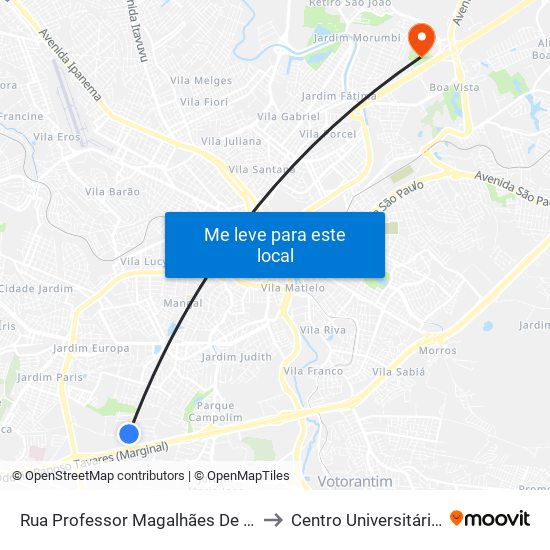 Rua  Professor Magalhães De Noronha, 466 to Centro Universitário Facens map