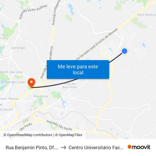 Rua  Benjamin Pinto, Df.55 to Centro Universitário Facens map