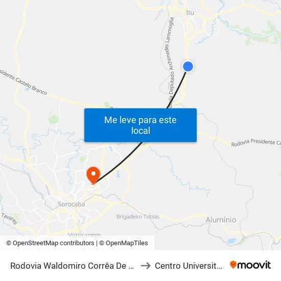 Rodovia Waldomiro Corrêa De Camargo 100-132 to Centro Universitário Facens map