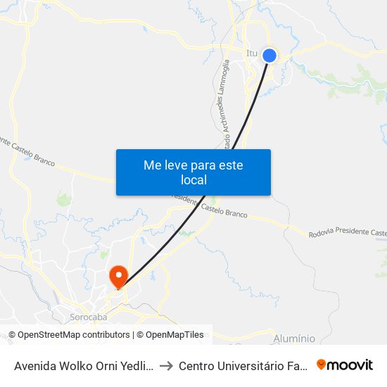 Avenida Wolko Orni Yedlin 71 to Centro Universitário Facens map