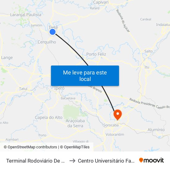 Terminal Rodoviário De Tietê to Centro Universitário Facens map