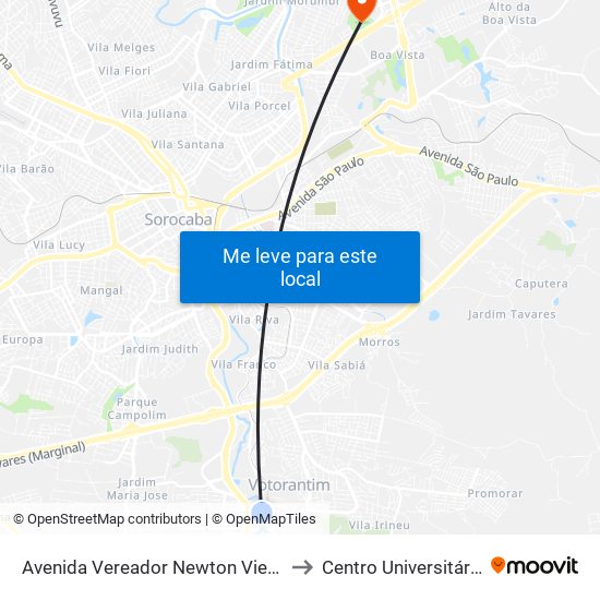 Avenida Vereador Newton Vieira Soares, 325 to Centro Universitário Facens map