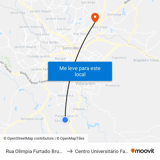 Rua Olímpia Furtado Bruno, 72 to Centro Universitário Facens map