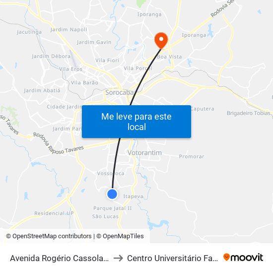 Avenida Rogério Cassola, 842 to Centro Universitário Facens map