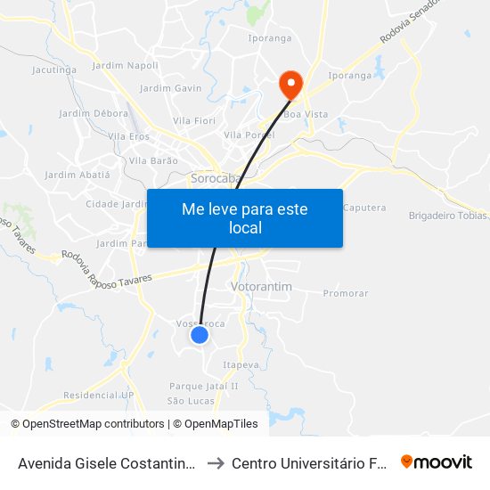 Avenida Gisele Costantino, 138 to Centro Universitário Facens map