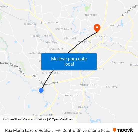Rua Maria Lázaro Rocha, 72 to Centro Universitário Facens map