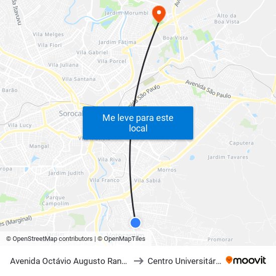 Avenida Octávio Augusto Rangel, 1011-1031 to Centro Universitário Facens map