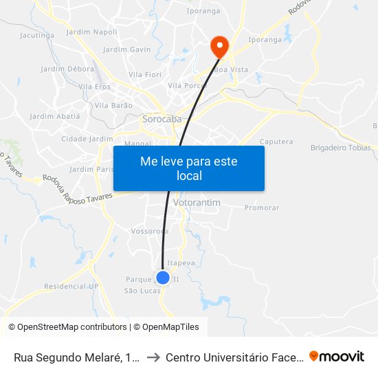 Rua Segundo Melaré, 178 to Centro Universitário Facens map
