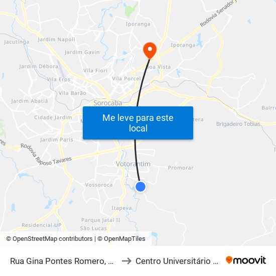 Rua Gina Pontes Romero, 156-210 to Centro Universitário Facens map