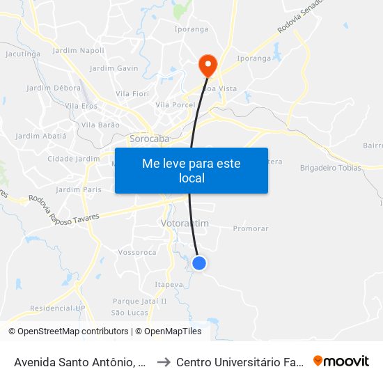 Avenida Santo Antônio, 1070 to Centro Universitário Facens map