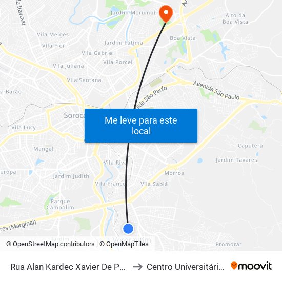 Rua Alan Kardec Xavier De Pontes, 2-272 to Centro Universitário Facens map