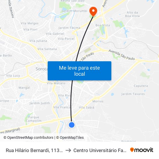 Rua Hilário Bernardi, 113-197 to Centro Universitário Facens map