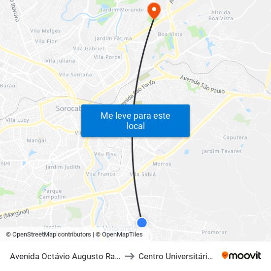 Avenida Octávio Augusto Rangel, 1515 to Centro Universitário Facens map