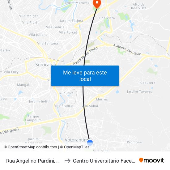 Rua Angelino Pardini, 50 to Centro Universitário Facens map