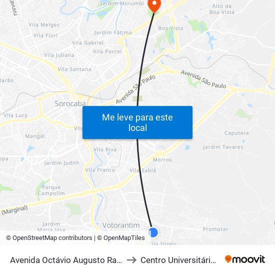 Avenida Octávio Augusto Rangel, 2141 to Centro Universitário Facens map