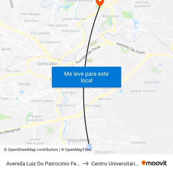 Avenida Luiz Do Patrocínio Fernandes, 963 to Centro Universitário Facens map